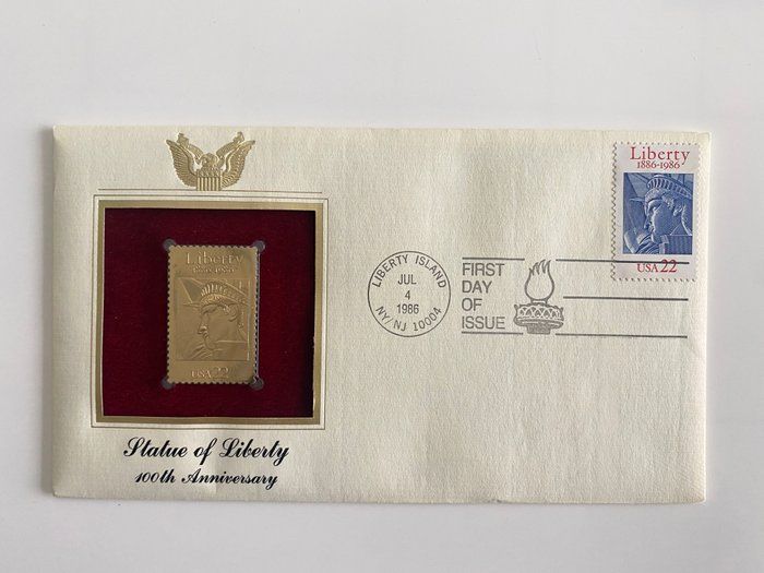 Lot 550: Statue of Liberty: 100th Anniversary Gold Stamp Replica First Day Cover