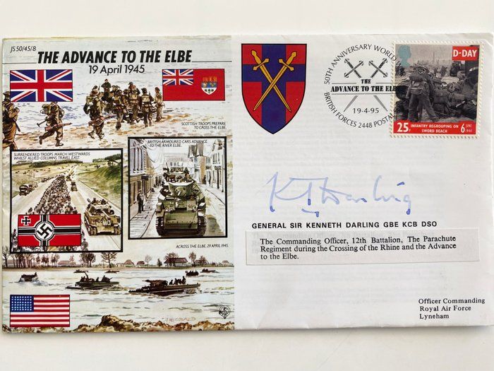 Lot 570: General Kenneth Darling signed 50th Anniversary WW2 Cover JS50/45/8 The Advance to The Elbe