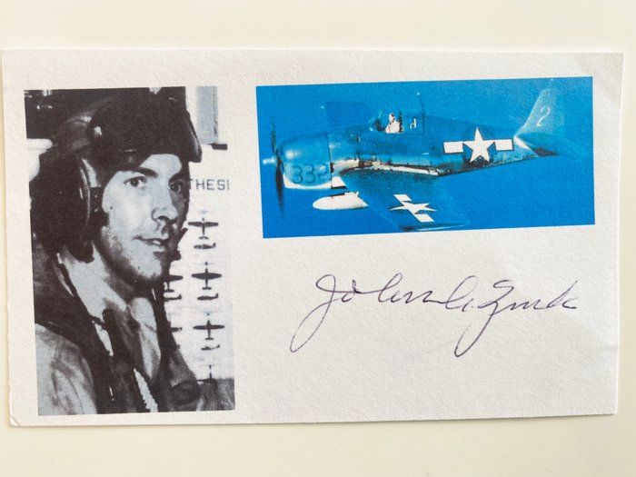 Lot 575: WWII Ace John Zink Signed Photo Card