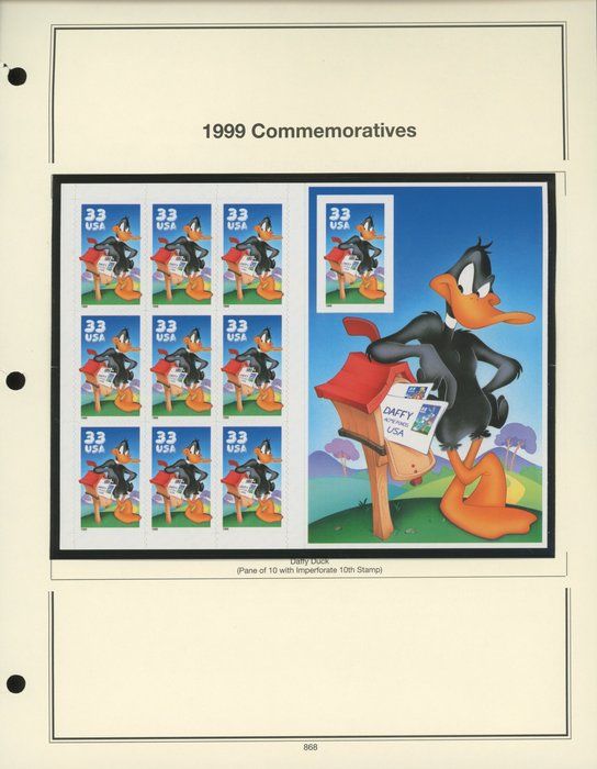 Lot 581: 1999 Commemoratives:  Daffy Duck Stamp Sheet