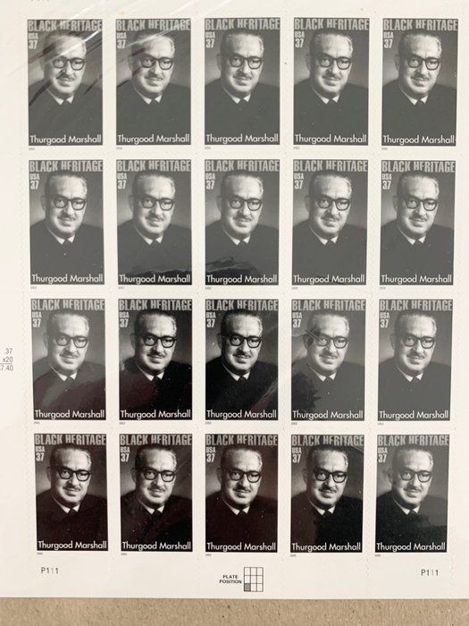 Lot 594: Thurgood Marshall - Black Heritage Sheet of Twenty 37 Cent Stamps Scott 3746 by USPS