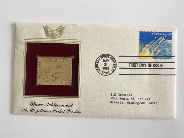 Lot 598: Space Achievement Shuttle Jettisons Rocket Boosters Gold Stamp Replica First Day Cover