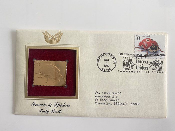 Lot 603: Insects and Spiders Lady Beetle Gold Stamp Replica First Day Cover