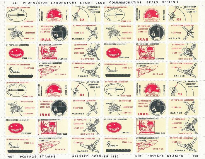 Lot 604: Jet Propulsion Laboratory Stamp Club Commemorative Seals Series 1 Stamp sheet