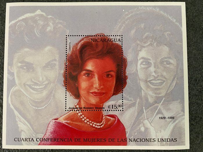 Lot 636: 1995 portrait of Jacqueline Kennedy Onassis stamp sheet