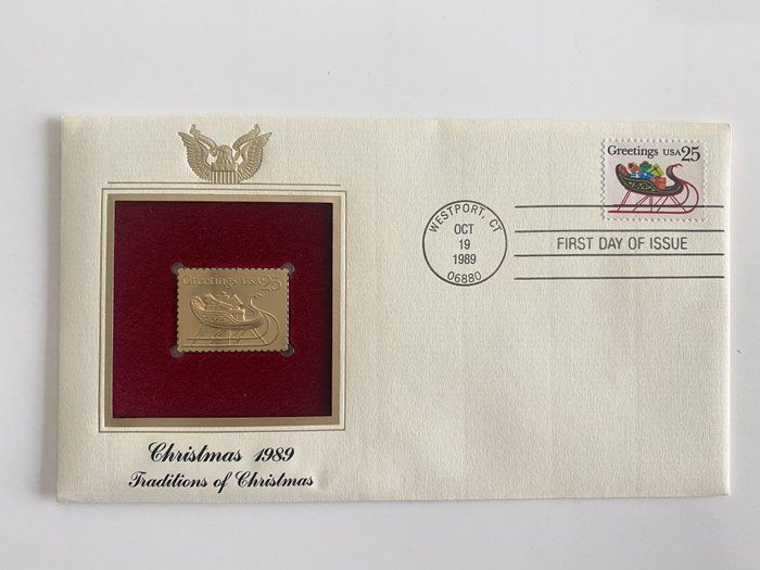 Lot 640: Christmas 1989 Traditions of Christmas Gold Stamp Replica First Day Cover