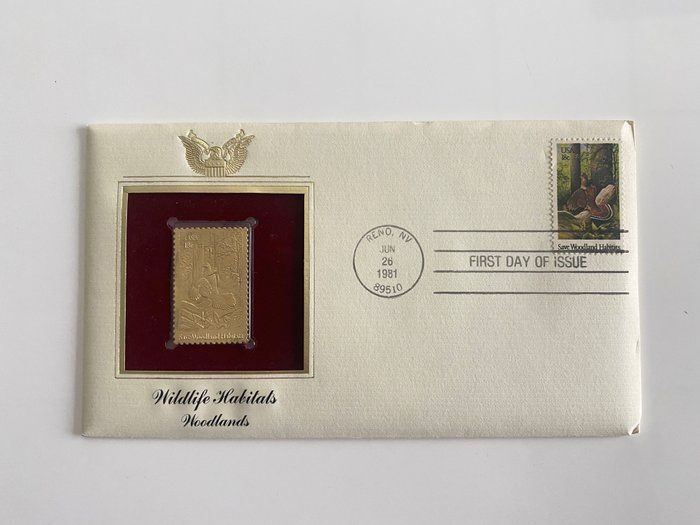 Lot 651: Wildlife Habitats Woodlands Gold Stamp Replica First Day Cover