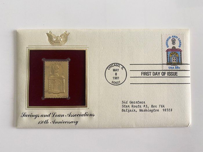 Lot 663: Savings and Loans Associations 150th Anniversary Gold Stamp Replica First Day Cover