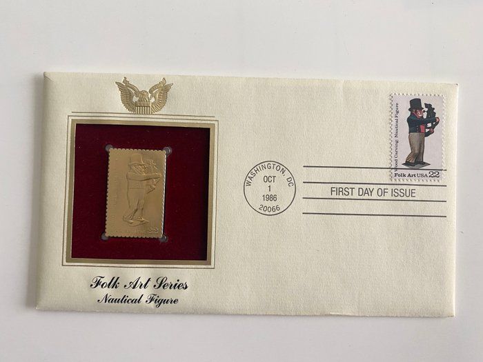 Lot 664: Folk Art Series: Nautical Figure Gold Stamp Replica First Day Cover
