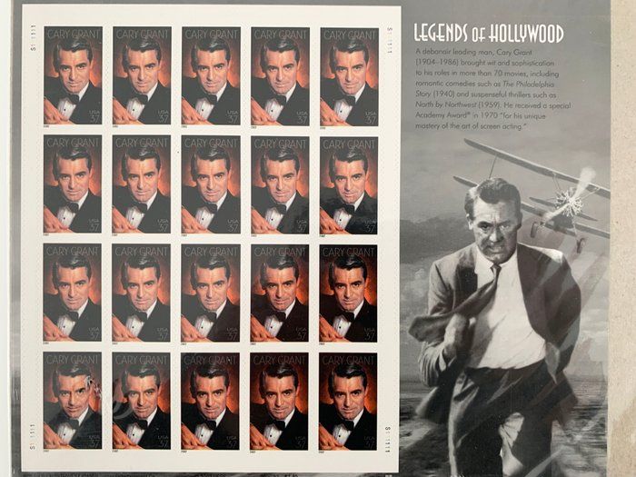 Lot 669: USPS Cary Grant Legends of Hollywood Sheet of Twenty 37 Cent Stamps Scott 3692