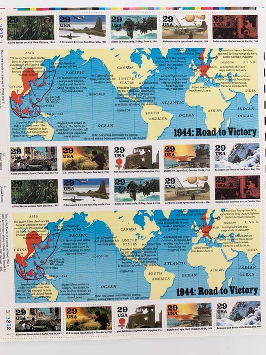 Lot 672: 1944 WWII Road to Victory Sheet Collectible Stamp Sheet of 20