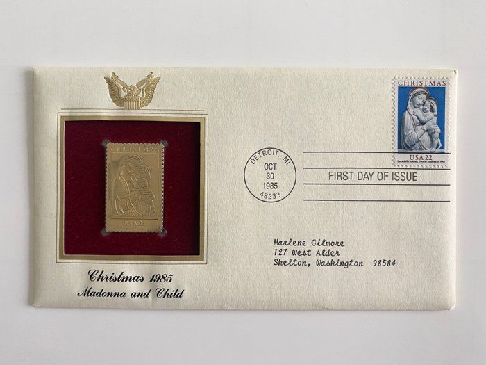 Lot 679: Christmas 1985: Madonna and Child Gold Stamp Replica First Day Cover
