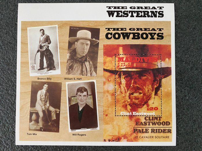 Lot 680: 1992 Clint Eastwood souvenir stamp sheet celebrating The Great Westerns