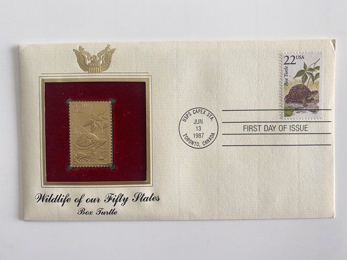 Lot 685: Wildlife of Our Fifty States Box Turtle Gold Stamp Replica First Day Cover