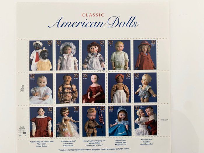 Lot 689: Classic American Dolls Collectible Stamp 32 Cent Sheet - Scott 3151