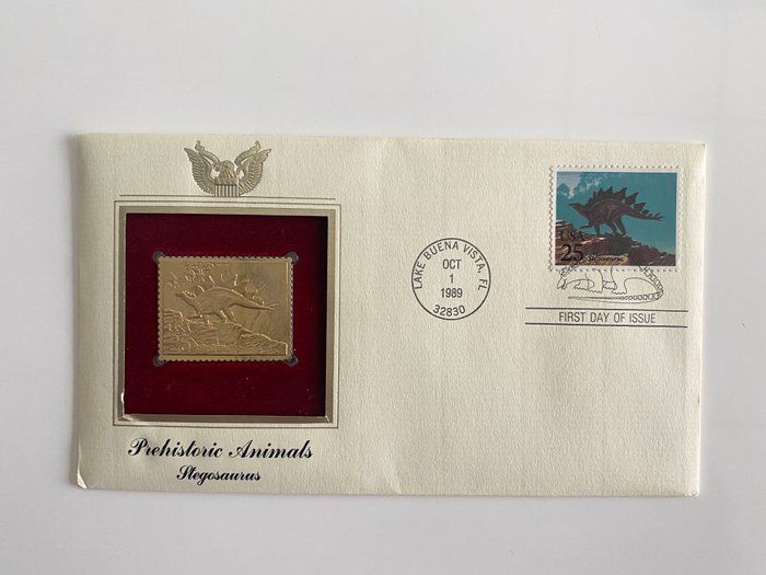 Lot 697: Prehistoric Animals: Stegosaurus Gold Stamp Replica First Day Cover