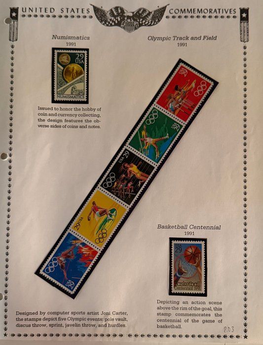 Lot 718: 1992 U.S. Numismatics, Olympic Track & Field and Basketball Stamps