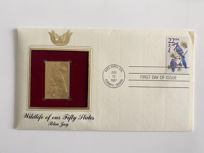 Lot 720: Wildlife of our Fifty States: Blue Jay Gold Stamp Replica First Day Cover