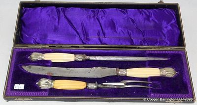 Victorian Cased 3 Piece Carving Set. Blade Marked Unity B B, B Works Warranted.