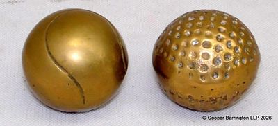 Vintage Brass Tennis Ball & Golf Ball Paperweights. Vintage Novelty Brass Tennis Ball and Golf 