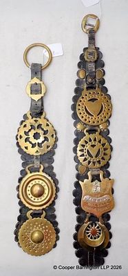 Vintage Large Horse Brasses on Leather Straps. (2 items)