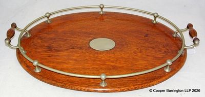 Edwardian Oval Oak and Silver Plated Tray. Early 1900. Having solid oak moulded base with 