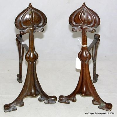 Antique Art Noveau Bronze Andirons. Antique Pair of Art Noveau Bronze Andirons / Firedogs. Early 