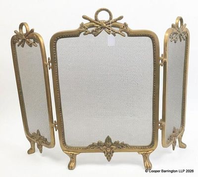 Vintage French Louis XVl Style 3 Panel Fire Guard. Vintage French Louis XVl Style Brass Ornate 