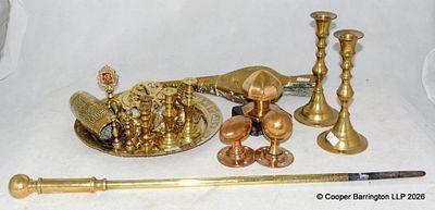 Antique/Vintage Brass Collection to Include: Tray. Horse Brasses x 3. Candlesticks x 9. Poker. 