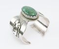 Sterling Silver Cuff Bracelet Navajo. DESCRIPTION: Floyd, Lloyd Becenti turquoise cuff measuring Image - 1