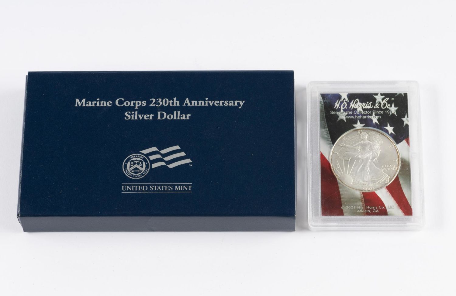 American Eagle 空箱 Lot 33 - American Eagle And Marine Corps Silver Dollars