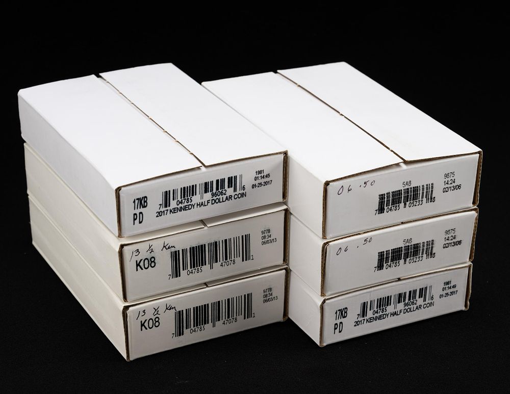 Twelve Rolls Kennedy Half Dollars In U.S. Mint Box. (2) 2013 P & D, (2) 2017 P & D, (2) 2006 P & 