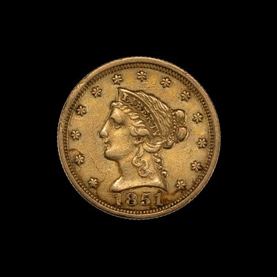 1851 $2.50 Dollar Gold Coin. DESCRIPTION: VF details coin showing some hairlines from past 
