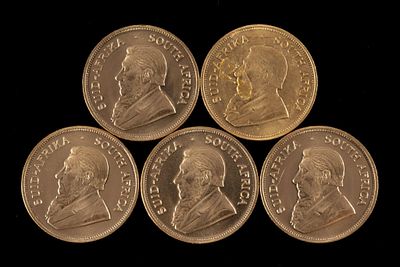 (5) 1978 South Africa Krugerand Gold Coin. DESCRIPTION: Five troy ounces pure gold South African 