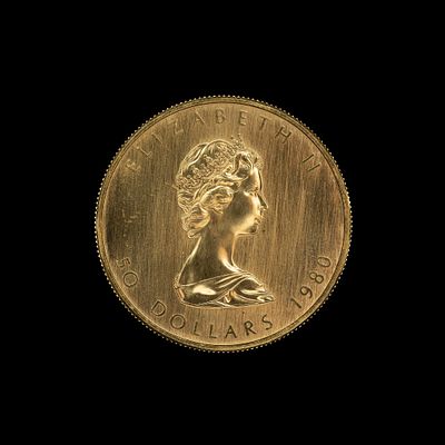 1980 Canada Fifty Dollar Gold Coin. DESCRIPTION: One troy ounce Canadian gold bullion coin in BU 