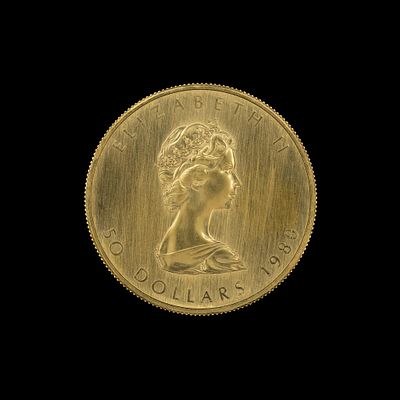 1980 Canada Fifty Dollar Gold Coin. DESCRIPTION: One troy ounce Canadian gold bullion coin in BU 