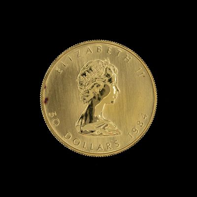 1984 Canada Fifty Dollar Gold Coin. DESCRIPTION: One troy ounce Canadian gold bullion coin in BU 