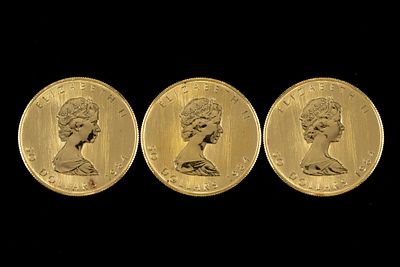 Three 1984 Canada Fifty Dollar Gold Coins. DESCRIPTION: Three troy ounces pure gold Canadian 