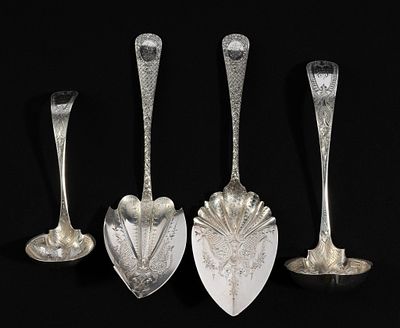 4 J.E. Caldwell Co. Sterling Silver Serving Pieces. DESCRIPTION: All marked. Includes soup ladle 