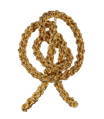 18K Yellow Gold Rope Coil Brooch. DESCRIPTION: 20th century 18 karat gold rope coil brooch. 
