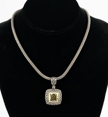 John Hardy Sterling Silver 22K Gold Pendant Necklace. DESCRIPTION: Sterling silver and 22k gold 