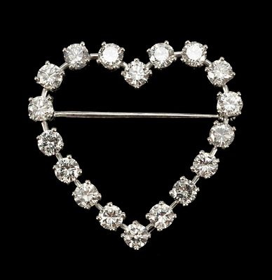 Tiffany Platinum 2.3 CTW Diamond Heart Brooch. DESCRIPTION: Marked "Tiffany Co. Irid Plat" heart 
