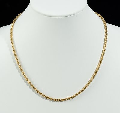 14K Gold Chain Necklace. DESCRIPTION: French rope chain necklace marked 585 (14k) with lobster 
