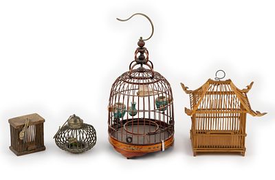 2 Cricket Cages & 2 Bird Cages. DESCRIPTION: Includes metal decorative cricket cage with cricket