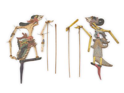 2 Asian Wood Shadow Puppets. DESCRIPTION: Both human figures. Both painted wood figures.
