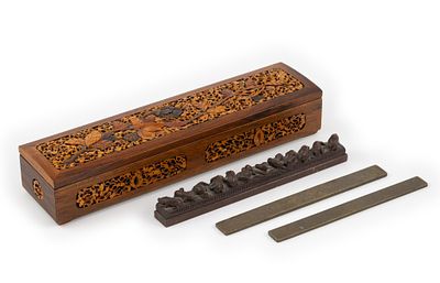 4 Asian Decorative Pcs. DESCRIPTION: (1) Two bronze blotter ends. These were designed to hold