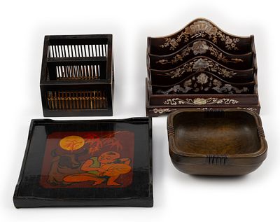 3 Decorative Pcs. DESCRIPTION: Includes Vietnamese mother of pearl inlay letter organizer, desk