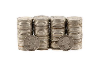One Hundred Thirteen Silver Quarters. The lot includes Washington quarters and a few Standing