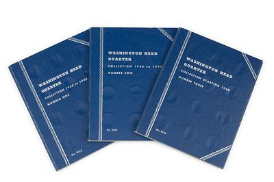 3 Books of Silver Washington Quarters. Three sets from 1932 through 1977. Missing keys. There