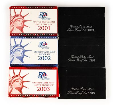 United States Silver Proof Sets. 1994, 1995, 1996, 2001, 2003, all silver proof sets. Also one